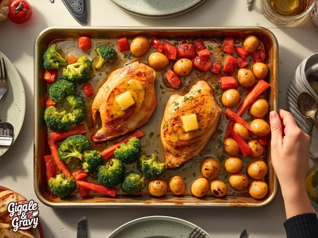 easy sheet pan garlic butter chicken and veggies you’ll loveve